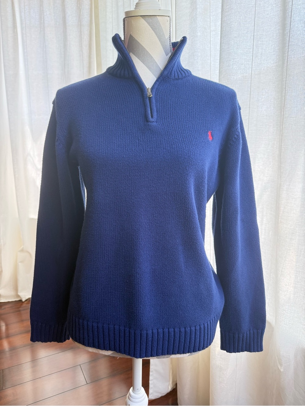 Vintage Ralph Lauren Royal Blue Half-Zip Turtleneck Sweater with Red Pony